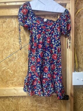 BLU PEPPER/Girls Floral Smocked Dress - Blue & Red